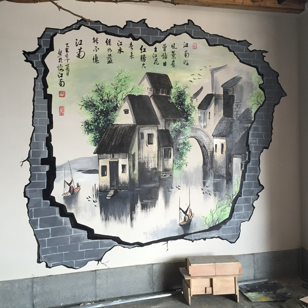 常德久光国际忆江南茶餐厅手绘墙
